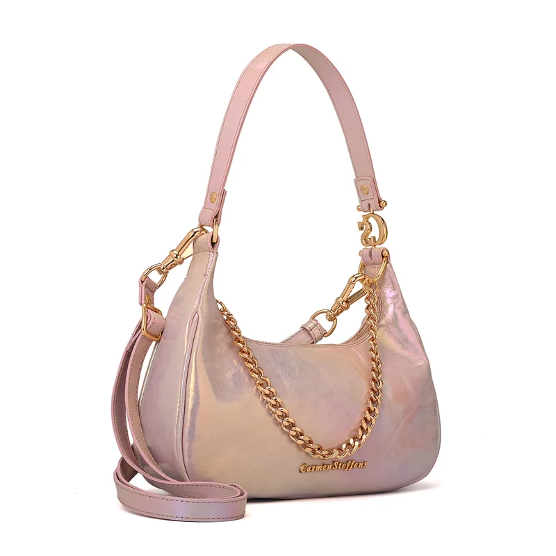 Carmen Steffens Iridescent Leather Half-Moon Bag with Chain